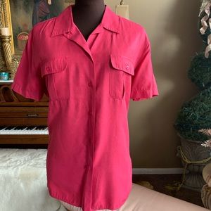 Karen Scott Fuchsia Short Sleeve Button up Blouse